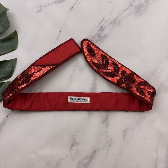 Refil Accessories Womens Vintage 90s Sequin Beaded Belt Size S/M Red Sparkle - Picture 5 of 6